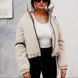 Polly Puffer Jacket Beige by Princess Polly